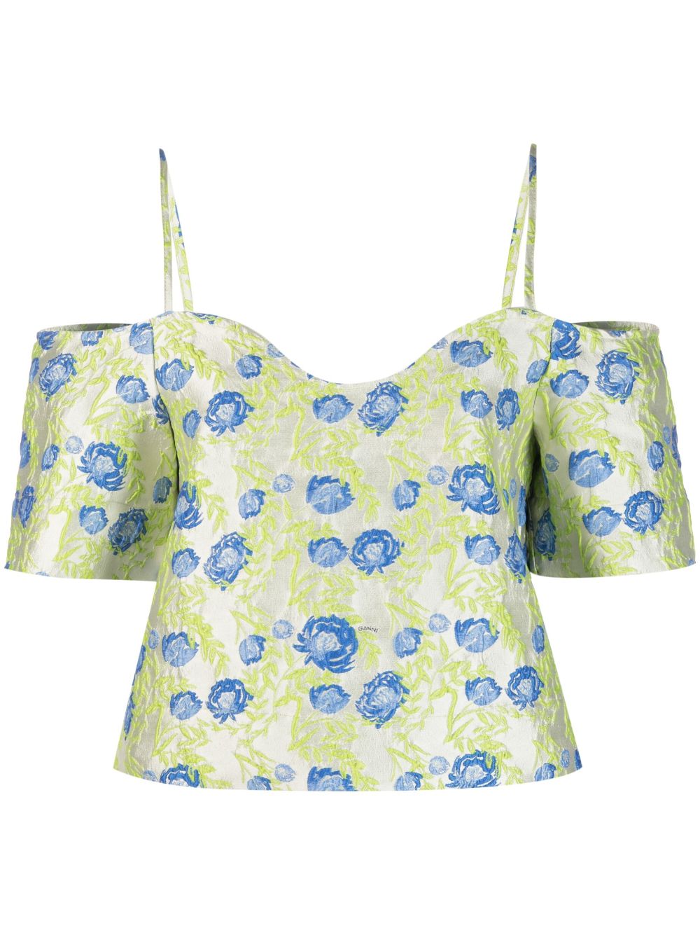 Floral jacquard off-shoulder blouse - Grey