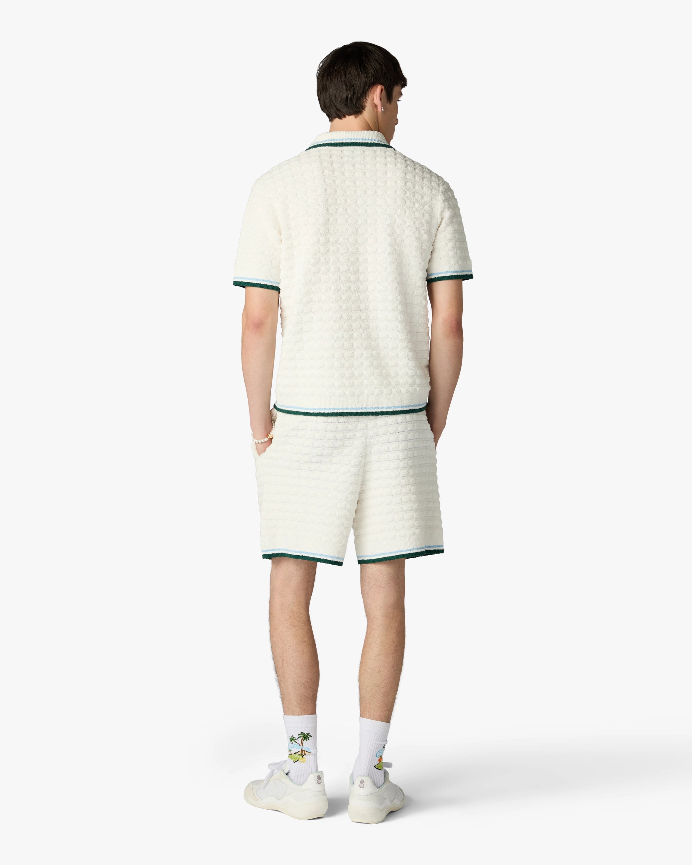 White Boucle Short Sleeve Polo Shirt