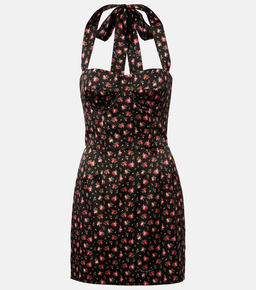 Floral halterneck silk-blend satin minidress