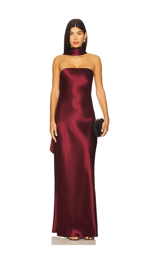MISHA The Lilia Satin Dress in Wine. - XXS also in L, M