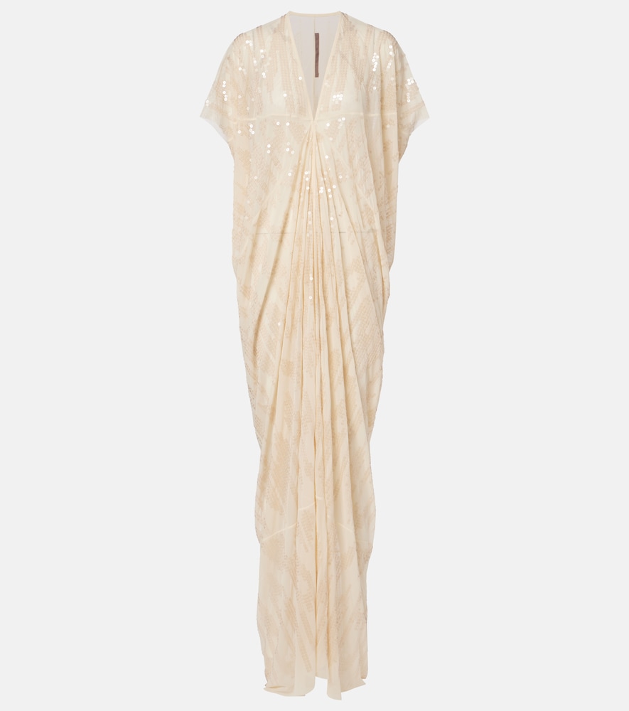 Lilies gathered sequined tulle gown
