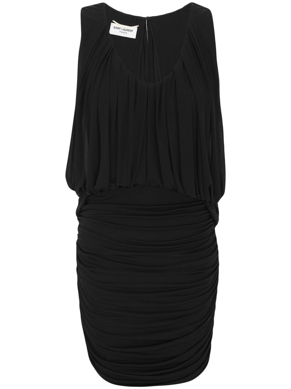 Draped Ruched Jersey Minidress — Black