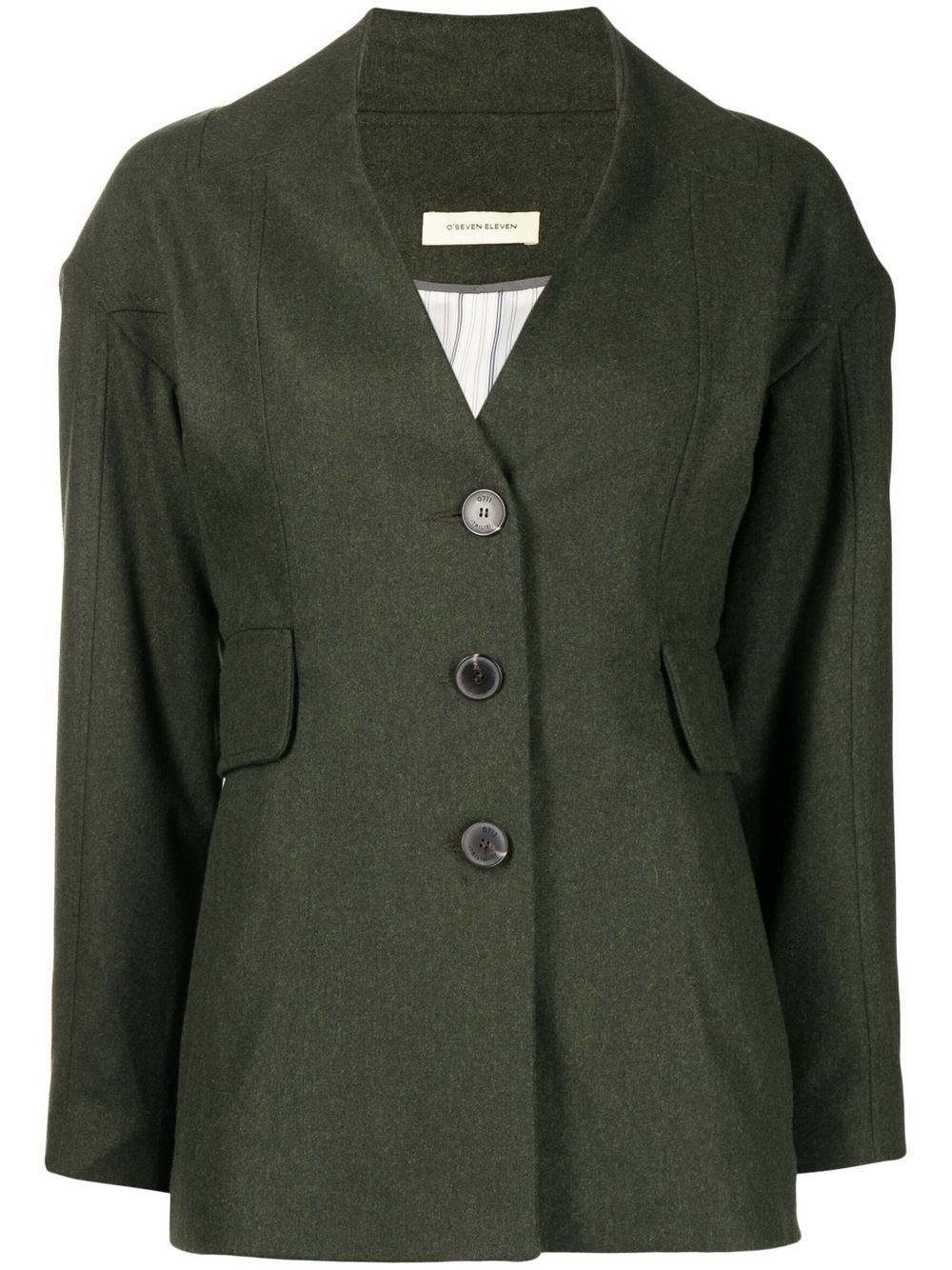 Single-breasted collarless blazer - Green