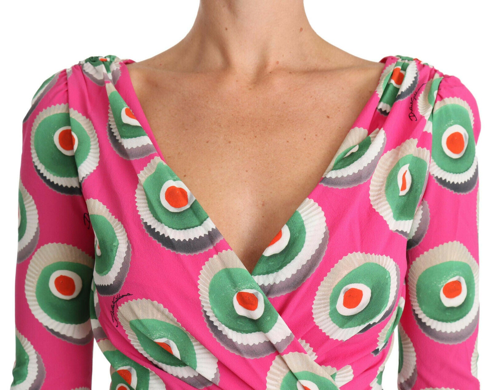 Sicily Cupcake-Print Silk Blouse — Pink
