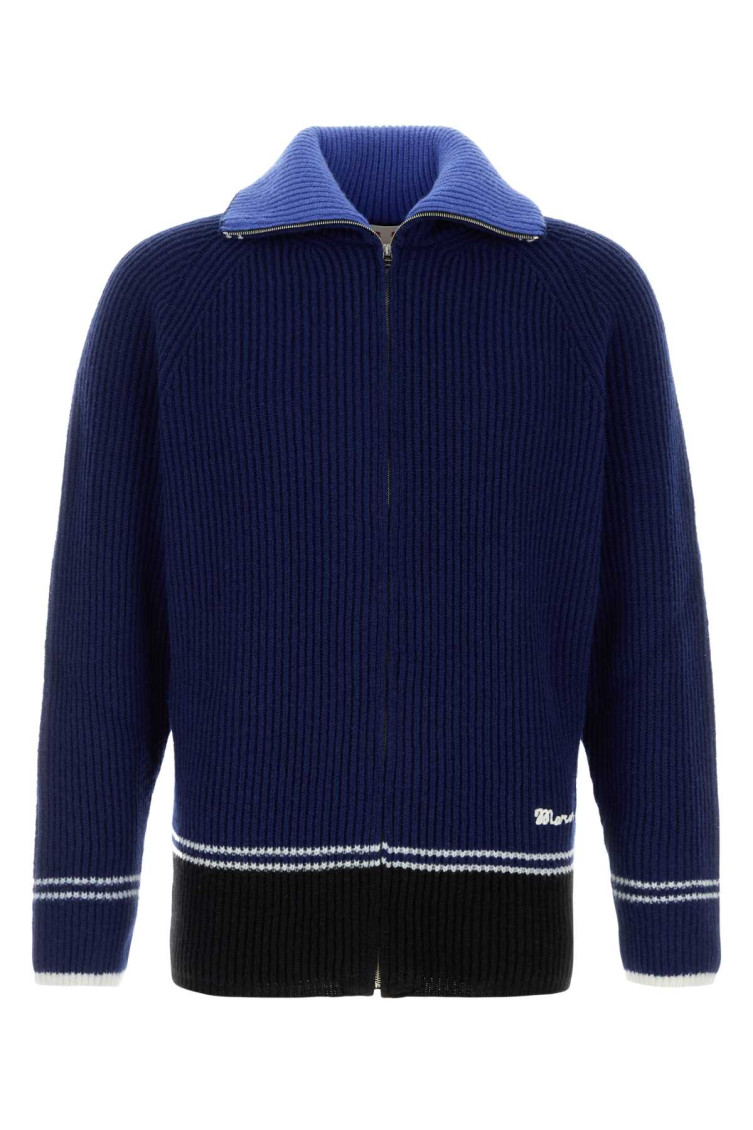 Blue Wool Blend Cardigan