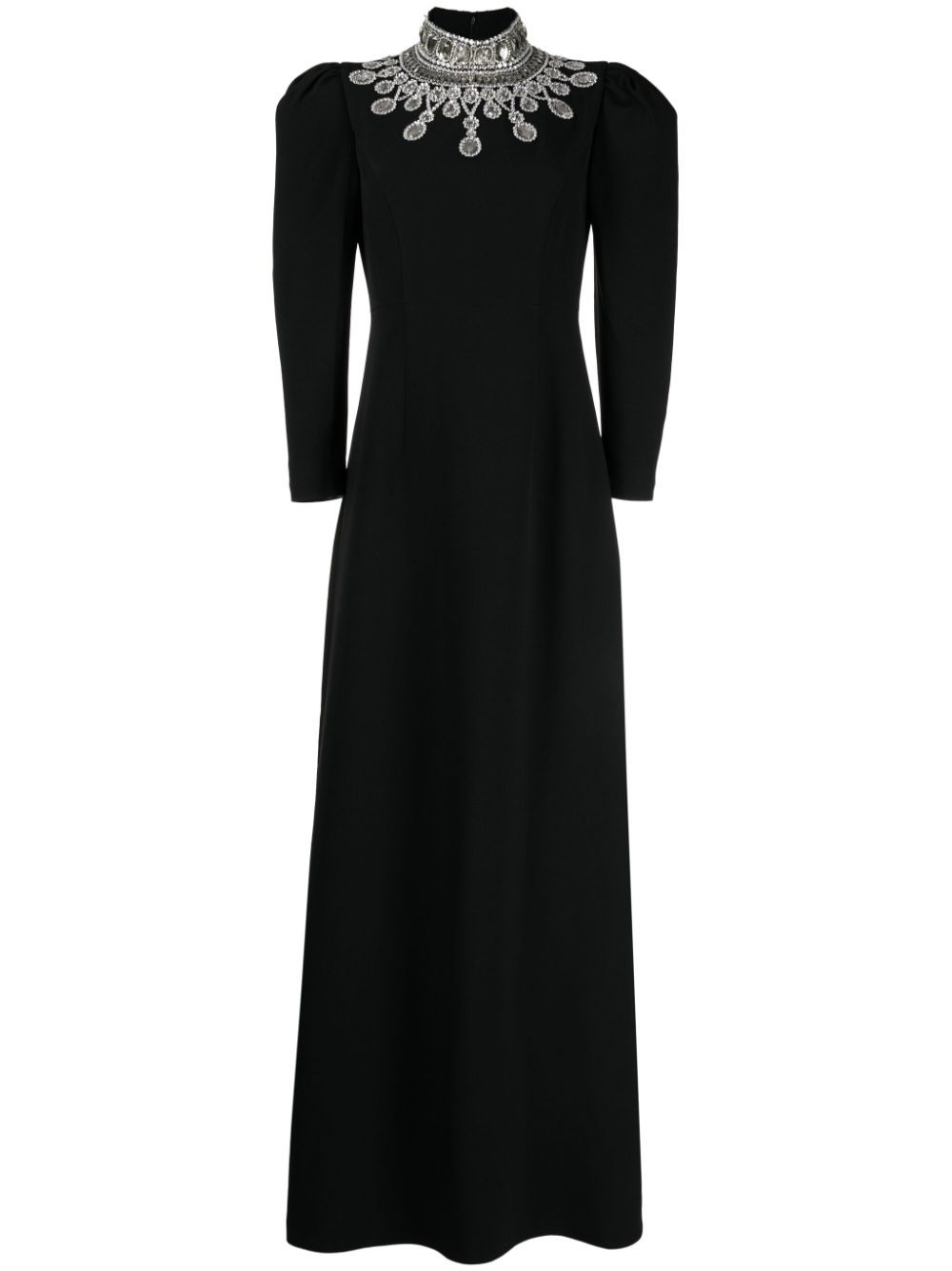 Crystal-embellished puff-sleeves dress - Black