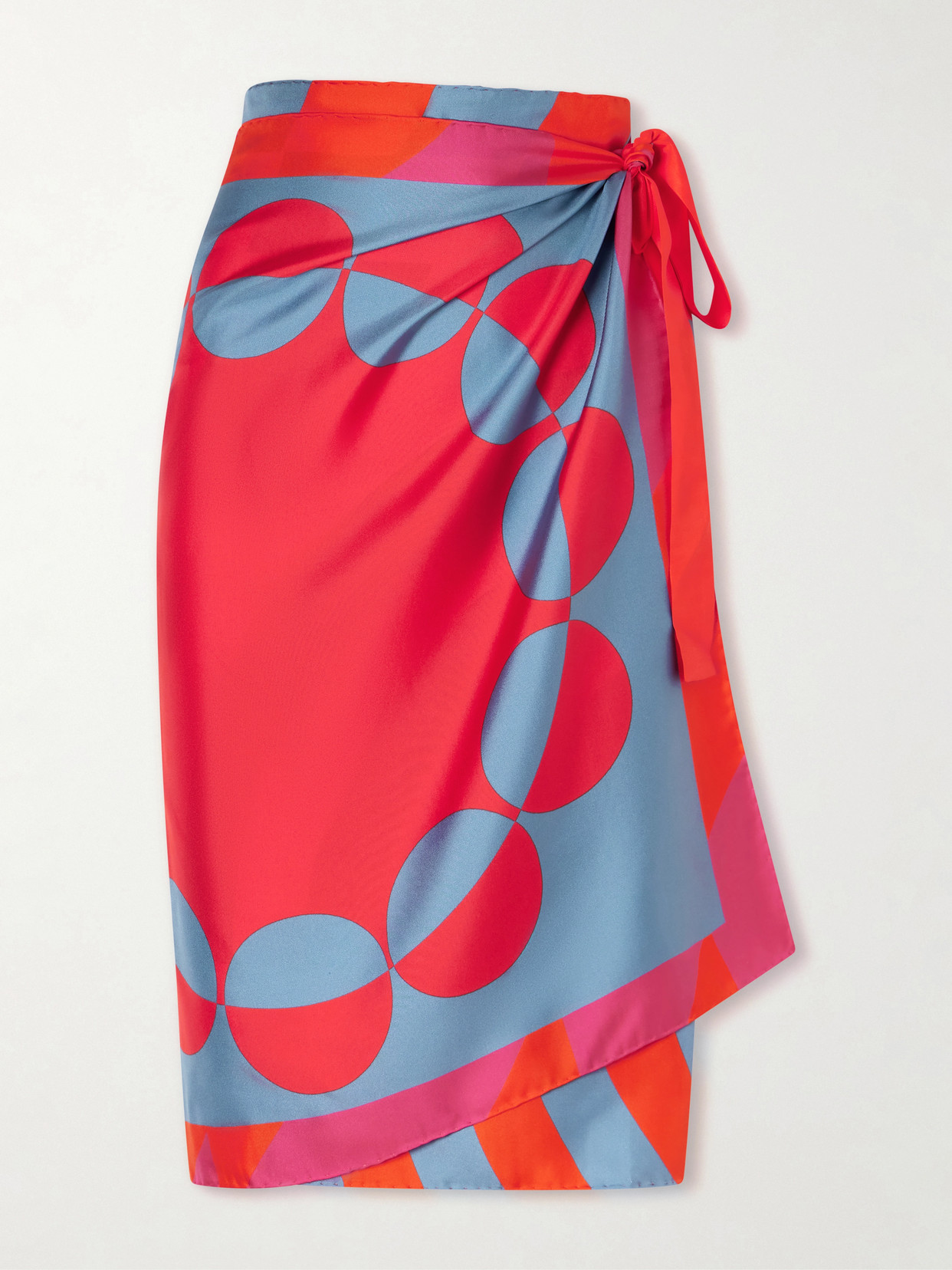 Printed Wrap Silk Skirt - Red