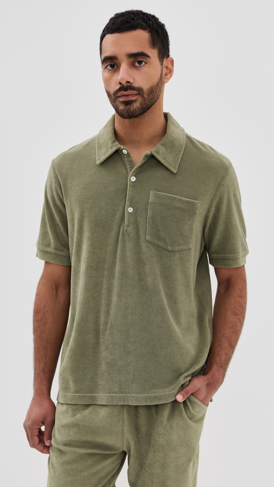 Closed Short Sleeve Polo Chino Green