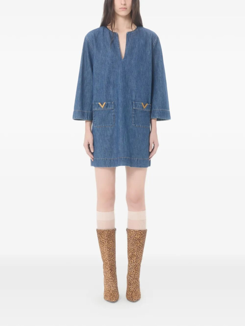V-Neck Denim Minidress