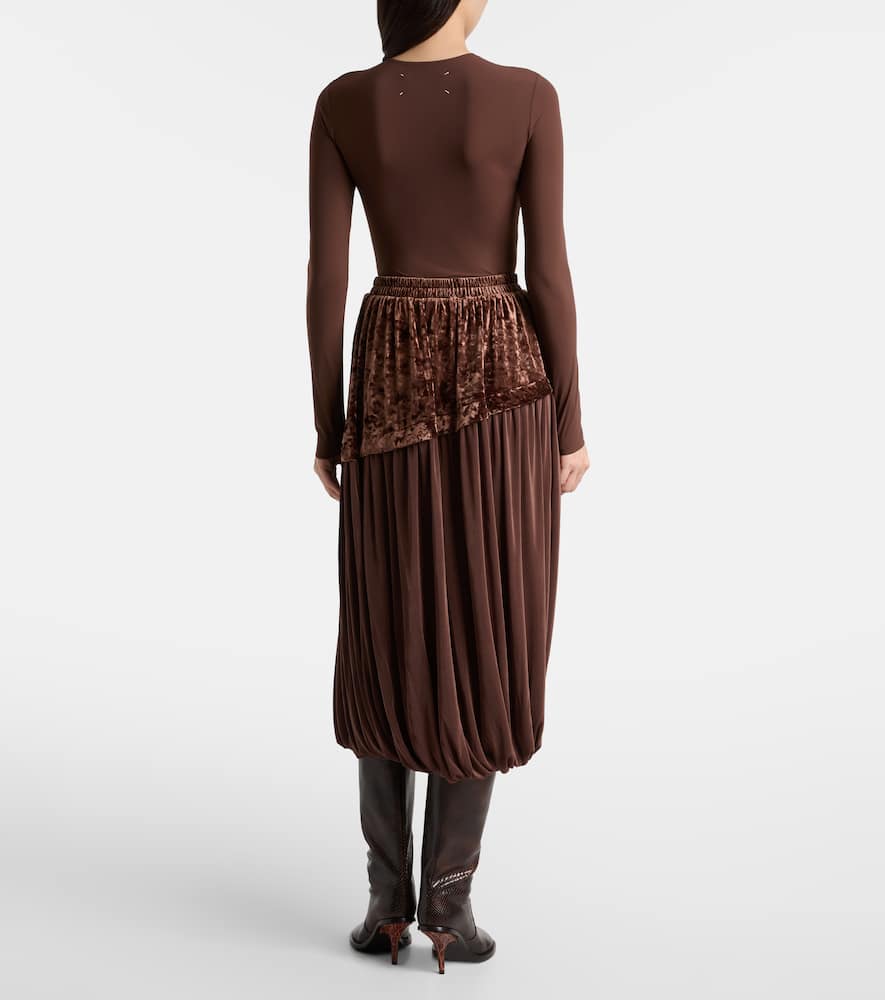 Jersey and velvet midi skirt