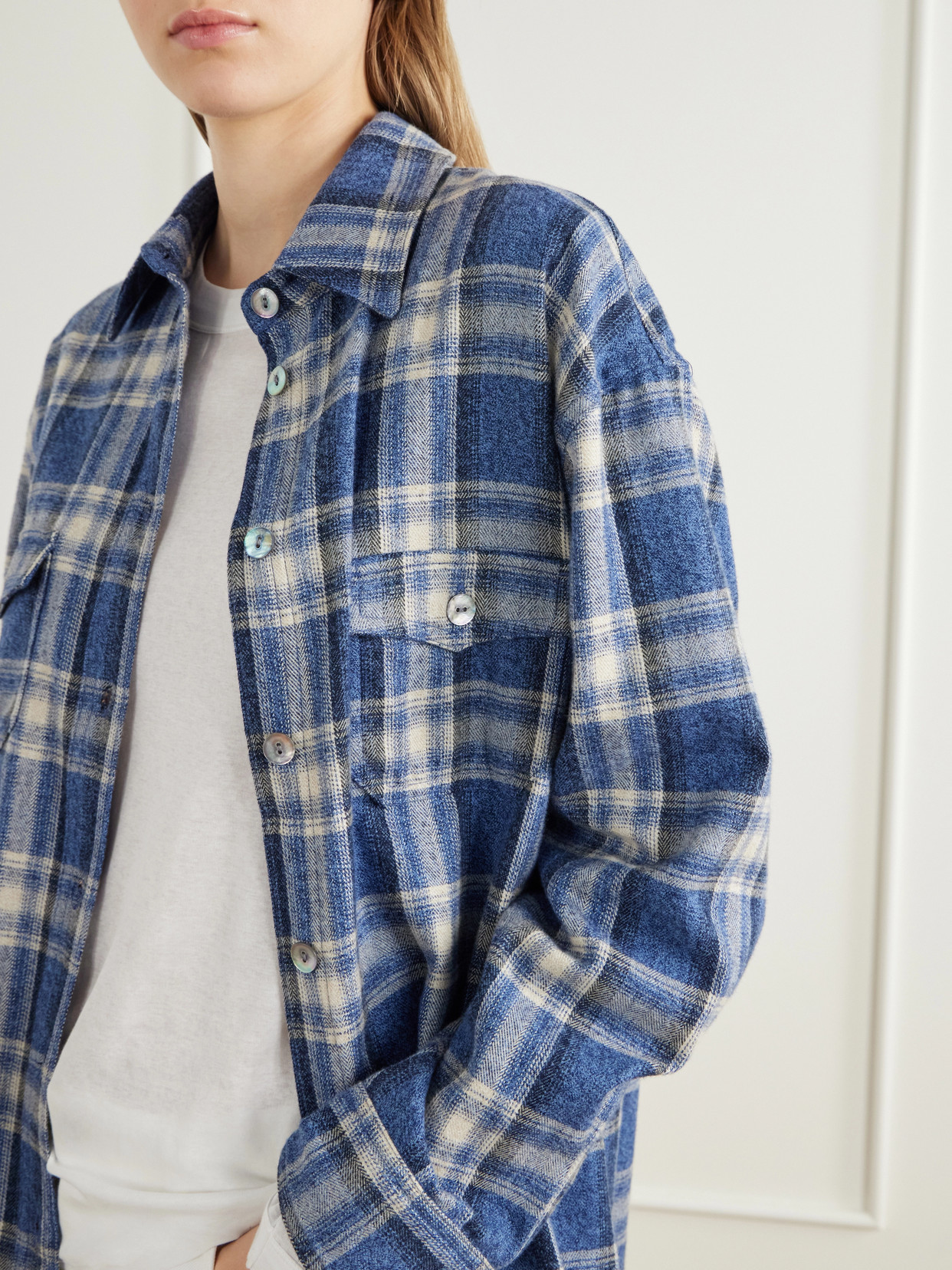 Checked Cotton-flannel Shirt - Blue