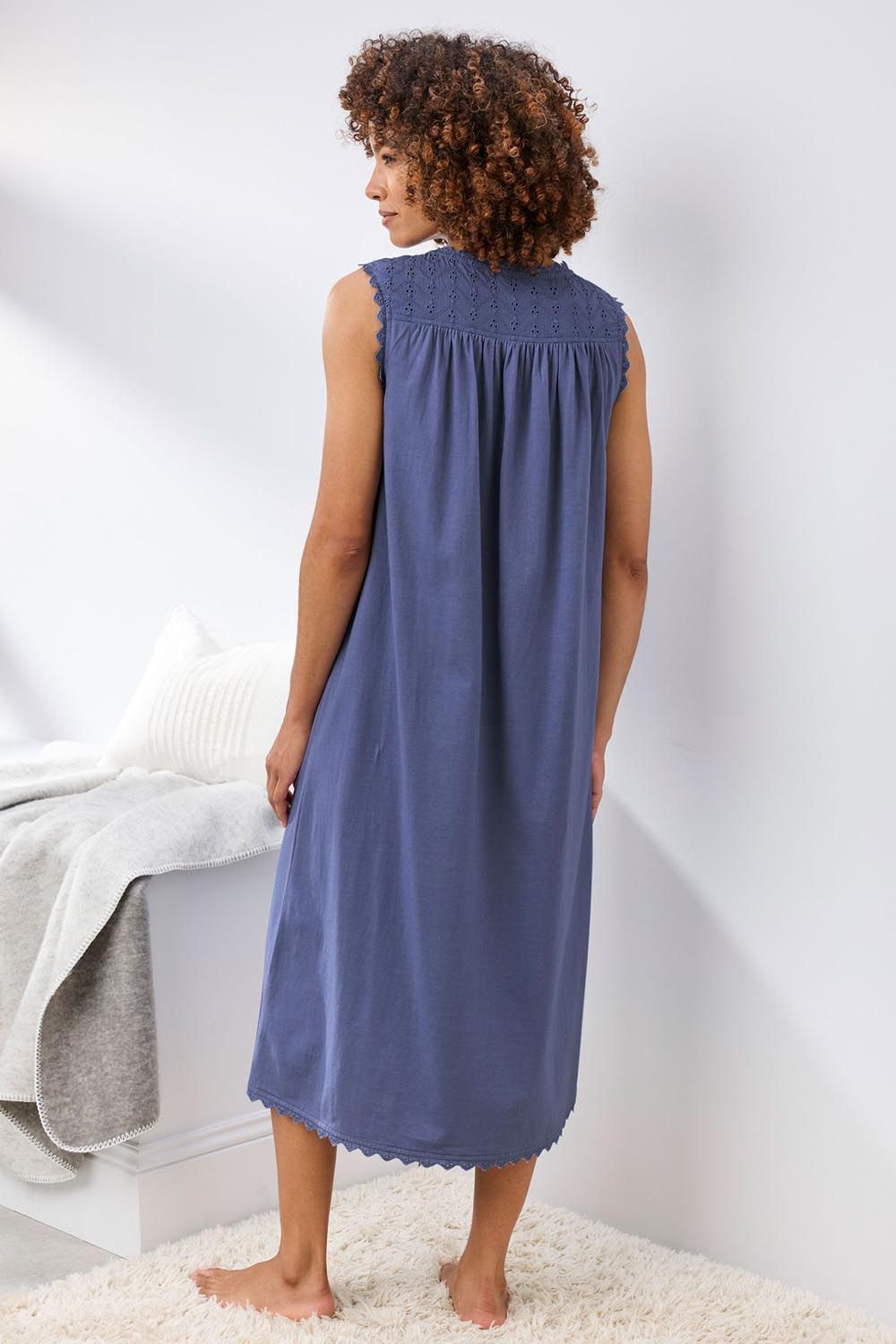 Cotton Traders Sleeveless Broderie Nightdress In Purple