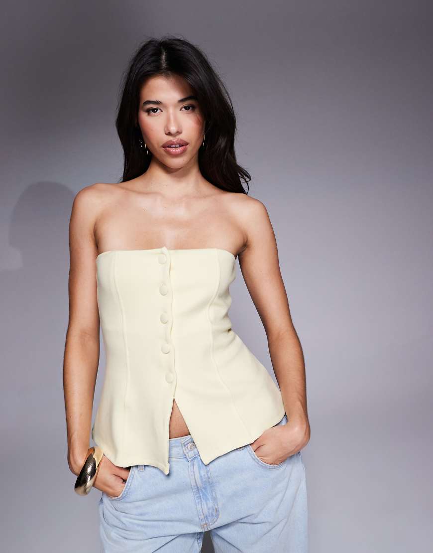Ponte structured button down corset top in buttermilk-Yellow