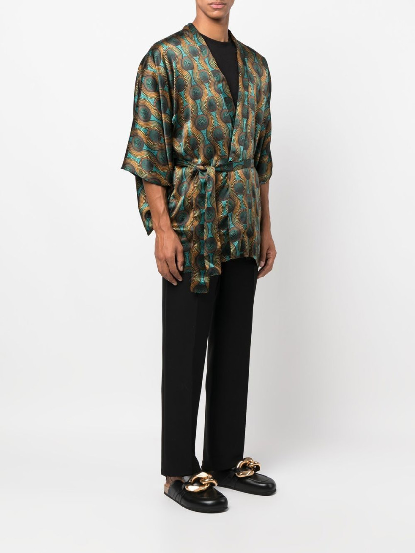 - Printed Silk Short Kimono