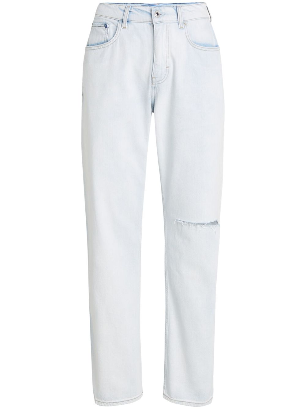 Logo-patch ripped washed jeans - Blue