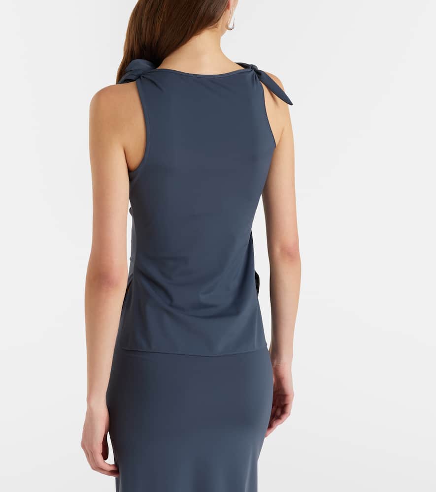Floral-appliqué gathered jersey top