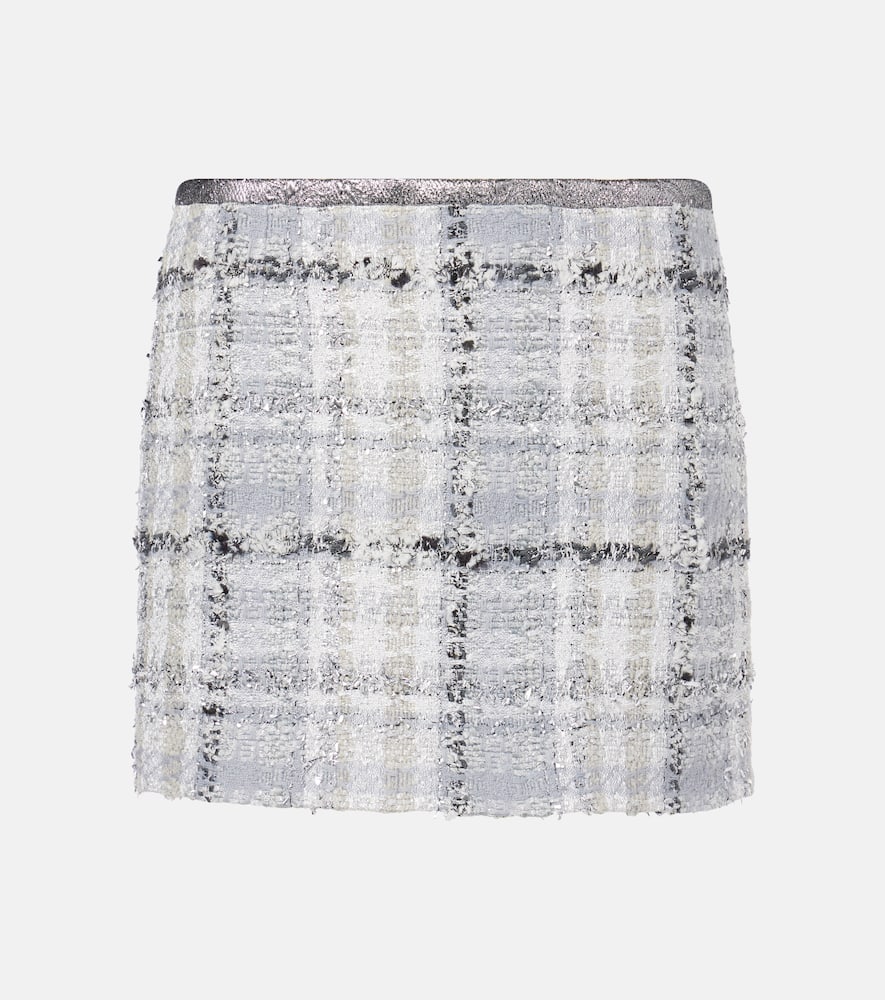 Checked low-rise lamé tweed miniskirt