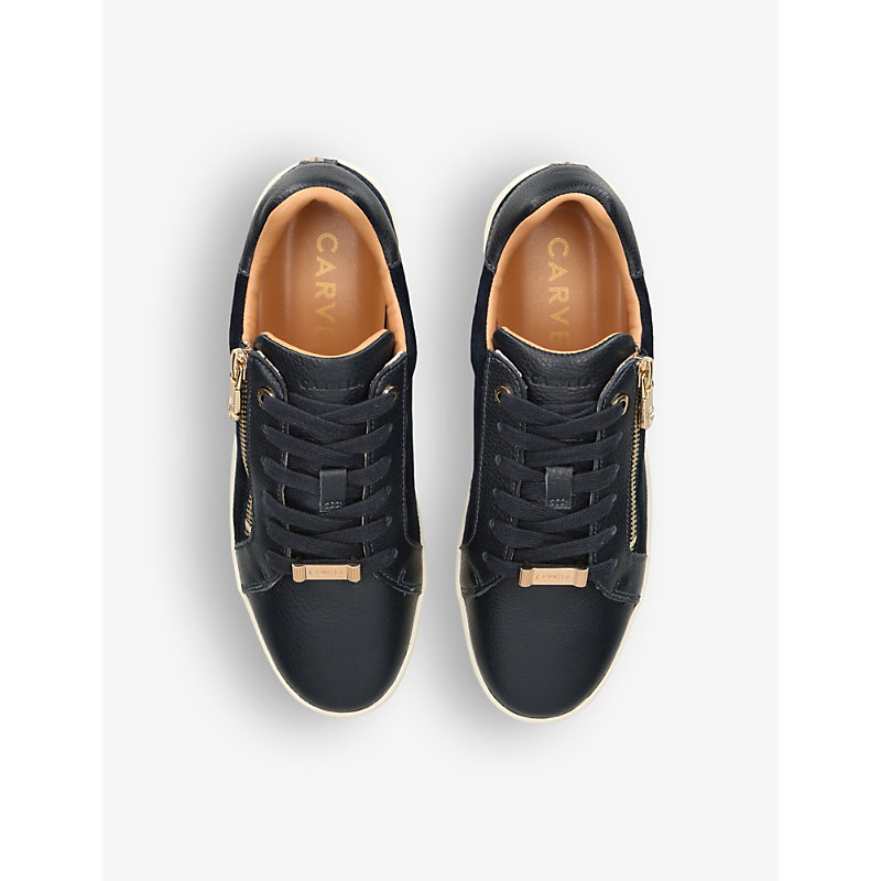 Womens Navy Connected Zip Leather Low-top Trainers