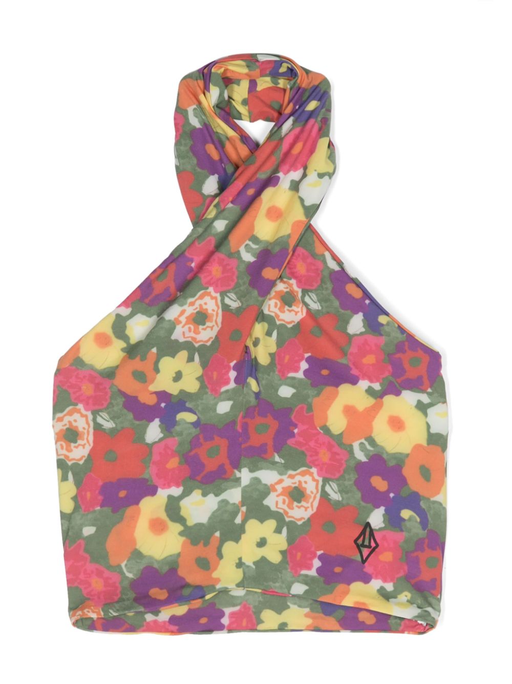 Logo-embroidered floral halterneck top - Yellow