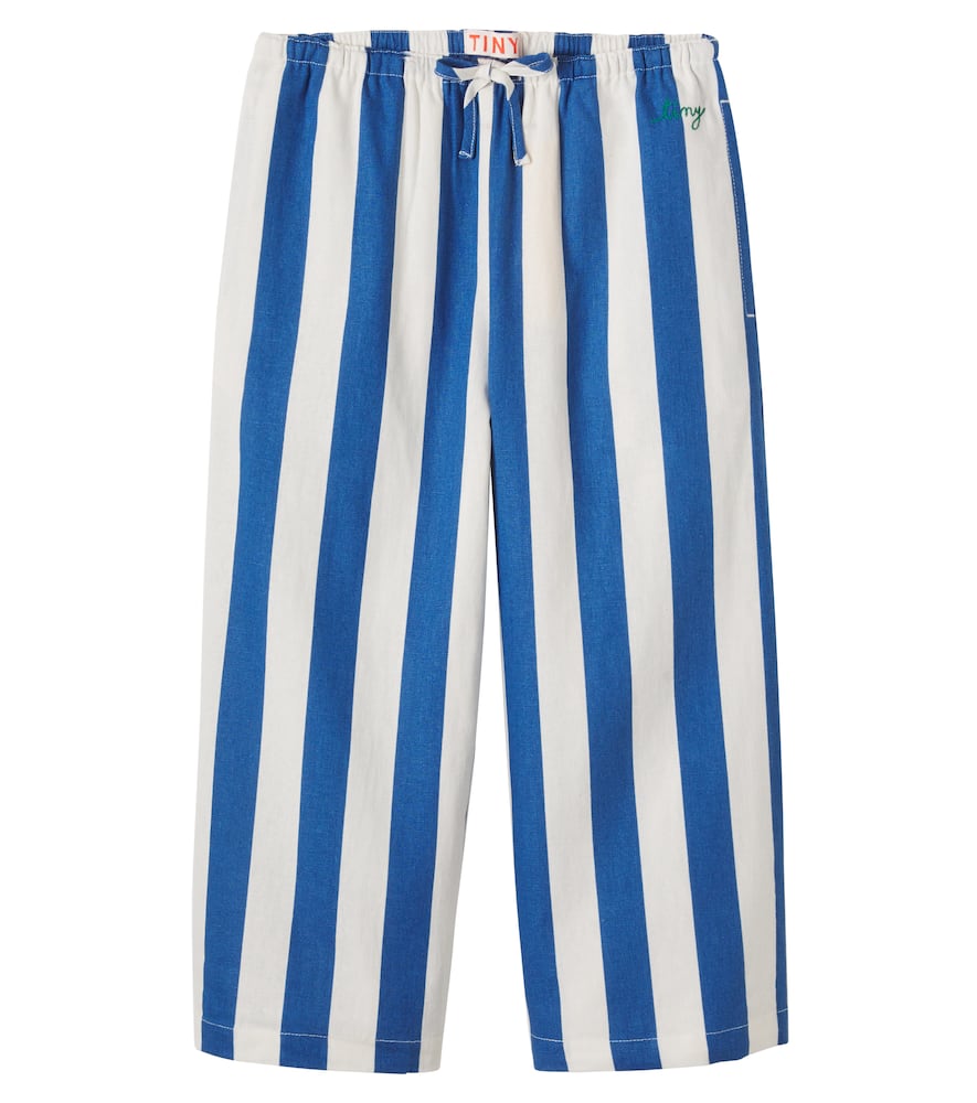 Striped linen and cotton wide-leg pants
