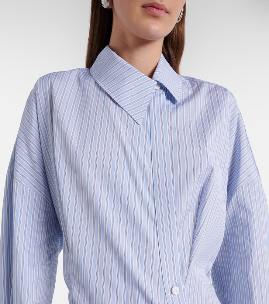 Gathered striped cotton shirt dress