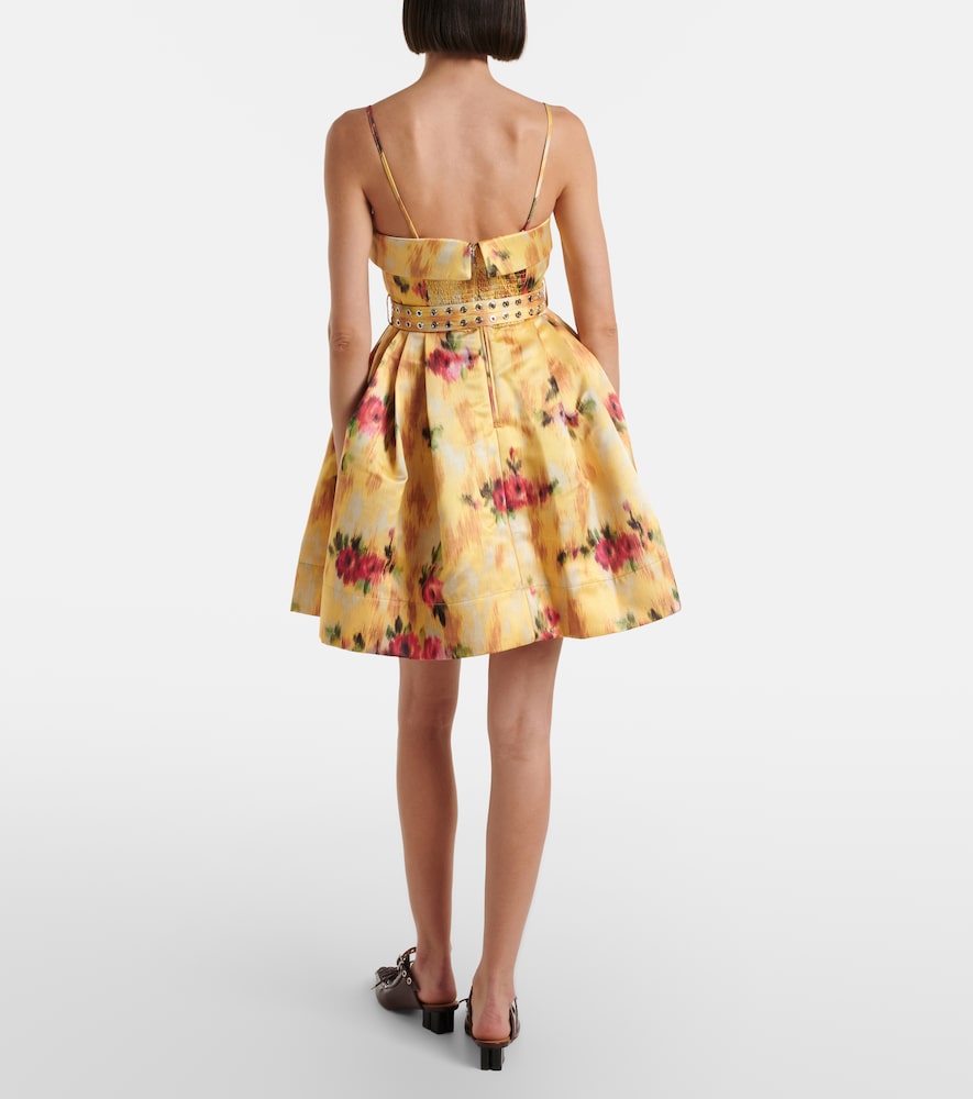 Pleated printed satin minidress