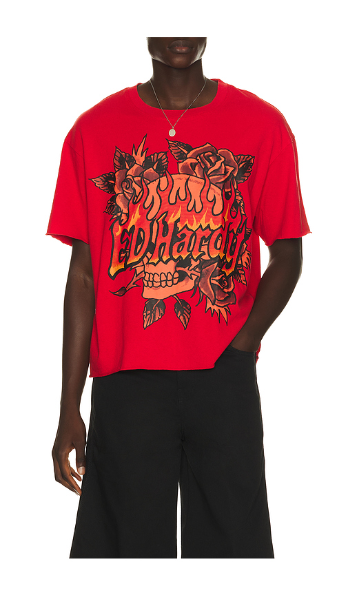 Ed Hardy Skull Roses Boxy Cropped Tee in Red. XL/1X. Also in S