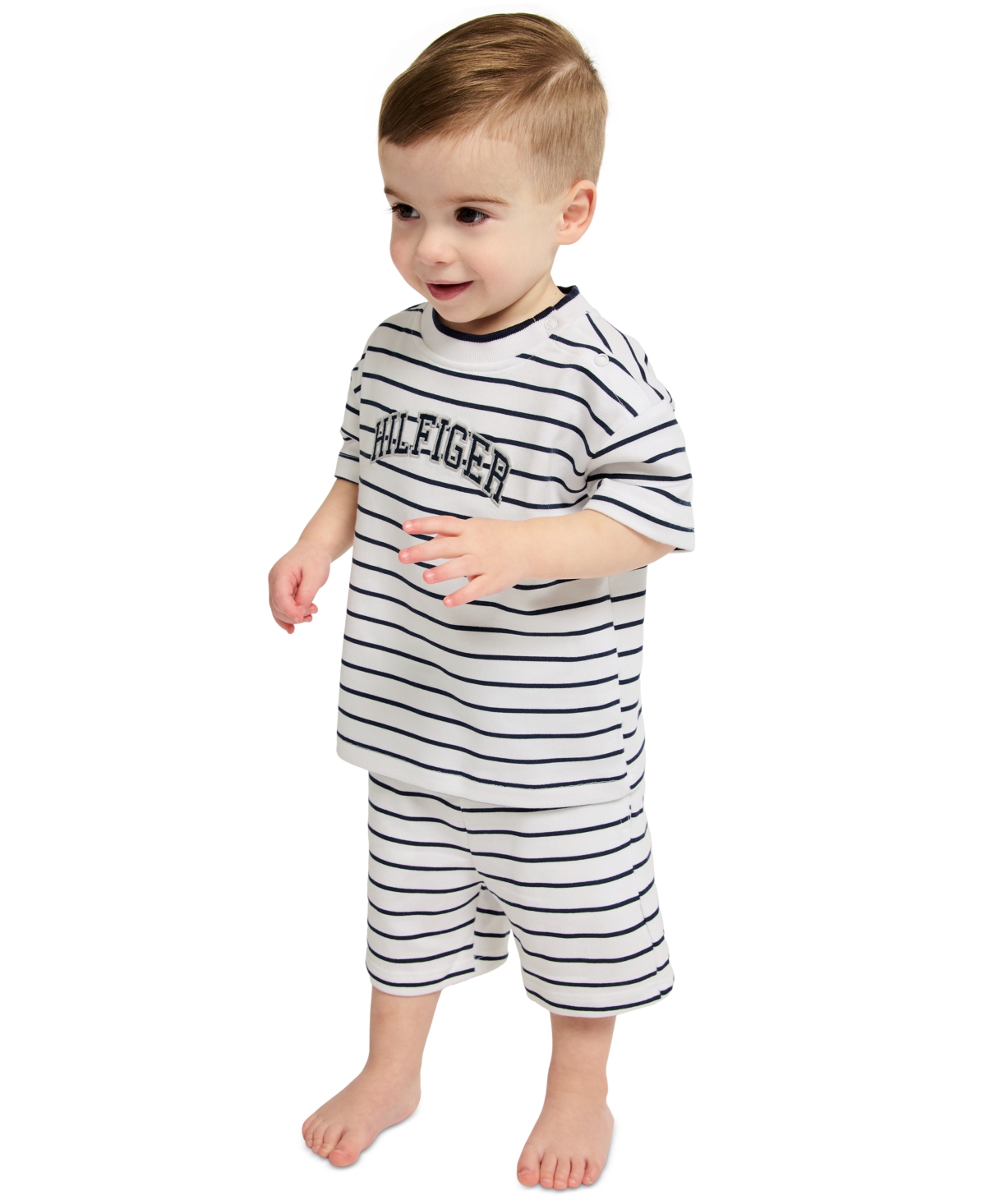 Baby Boys' Striped French Terry T-Shirt and Shorts, 2-Piece Set - White