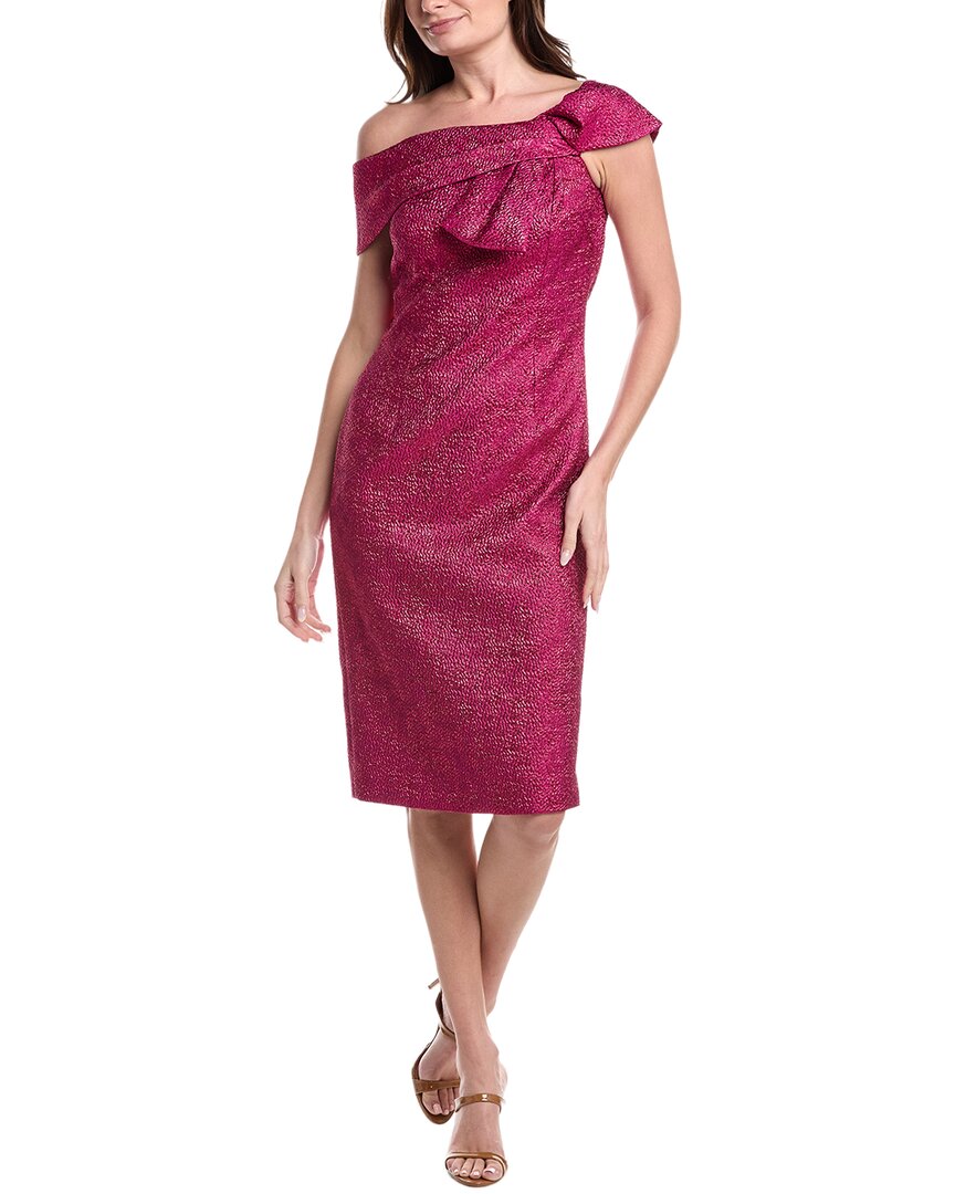 Pebble Jacquard Asymmetrical Bow Shoulder Dress