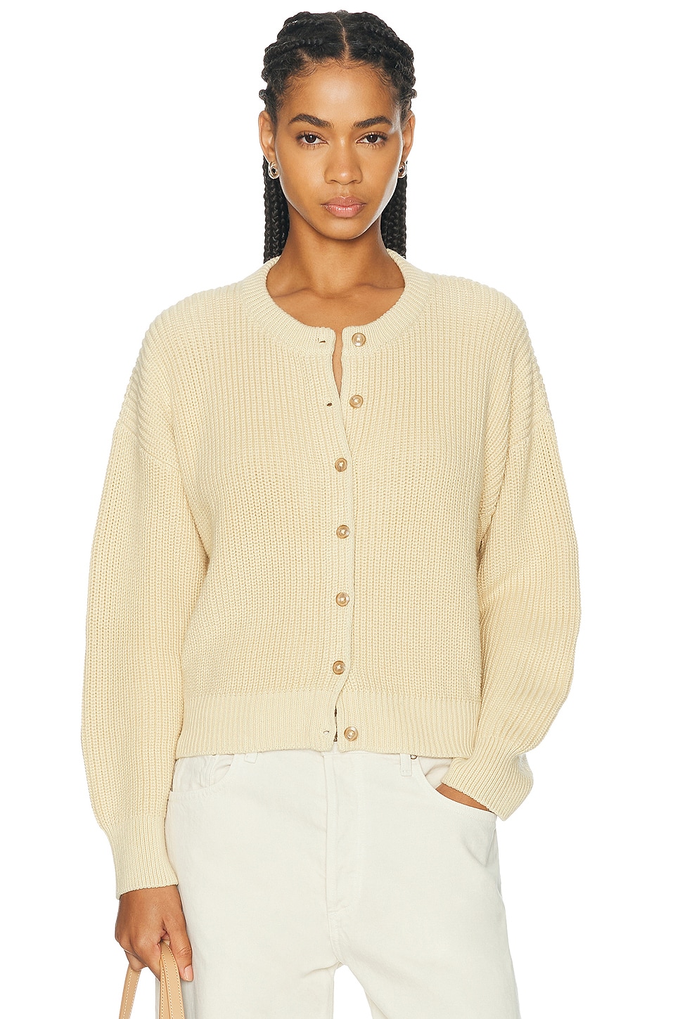Jenni Kayne Cotton Hayes Crewneck Cardigan in Yellow
