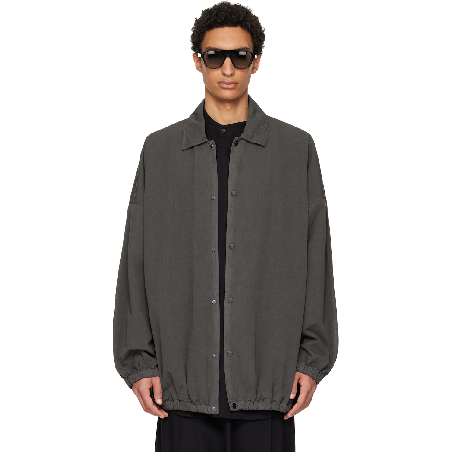 Gray Garment Dyed Cotton Windbreaker Jacket