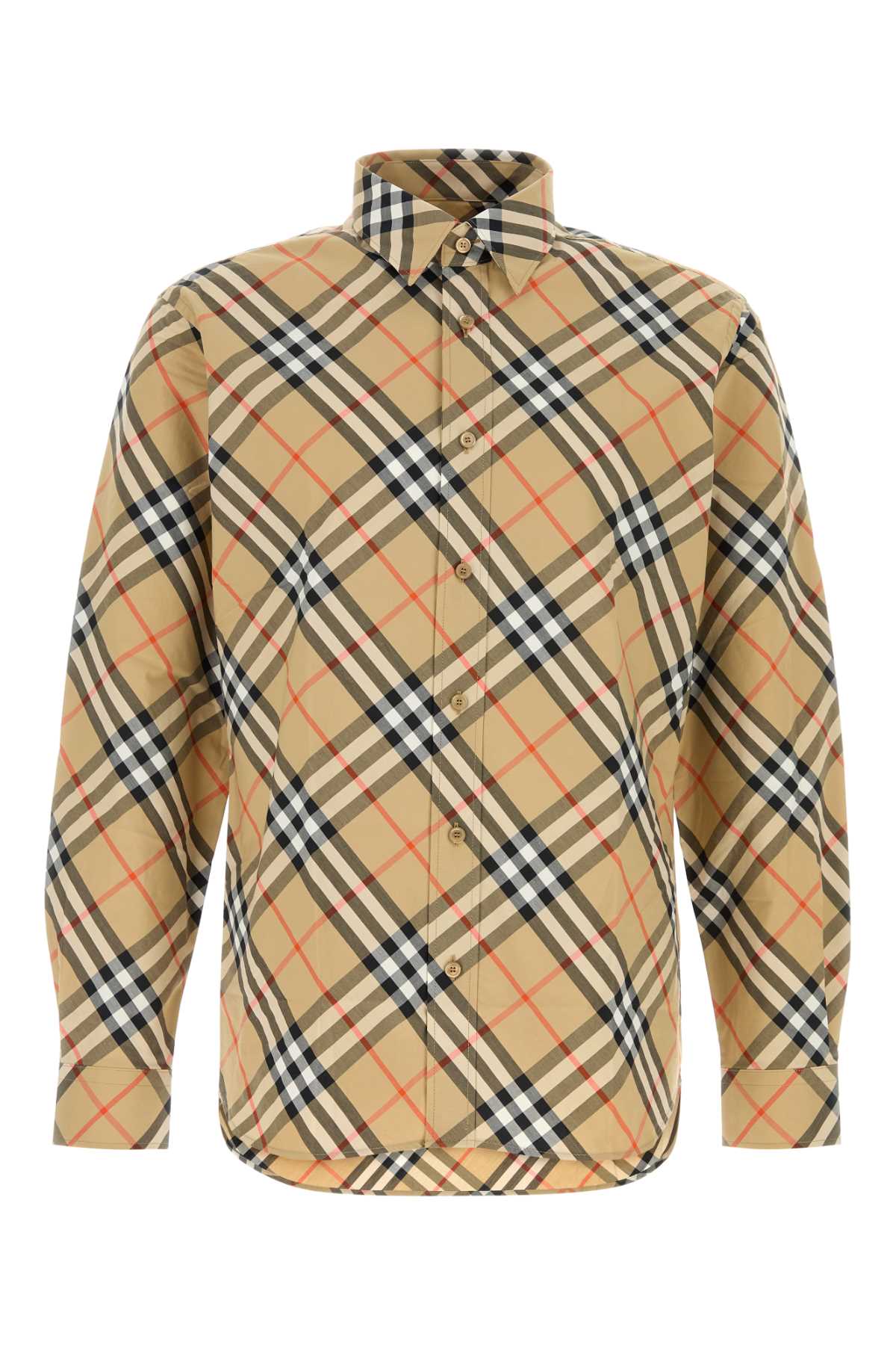 Tartan-Printed Poplin Shirt — Beige