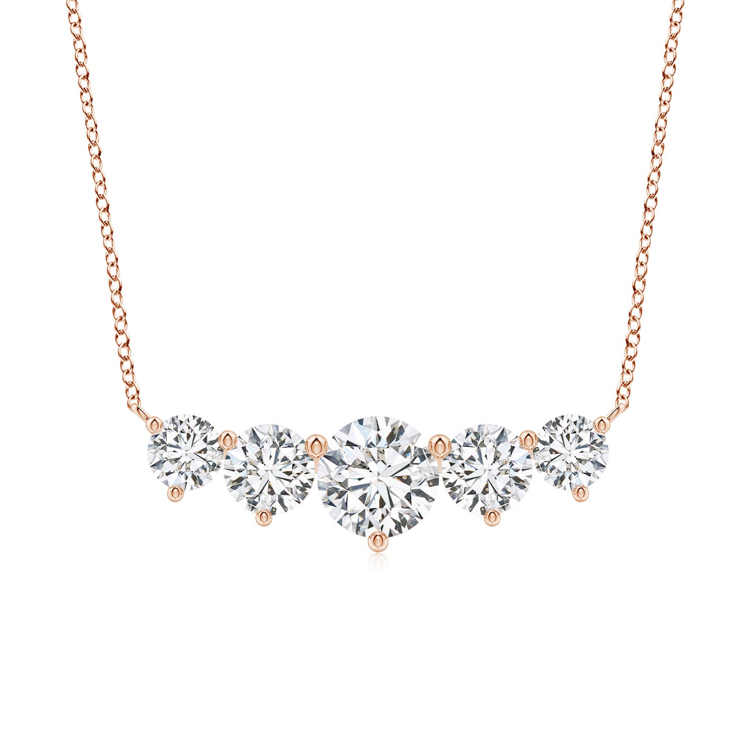 Angara 2.0 Carats Graduated Five Stone Round Diamond Necklace in 18K Rose Gold