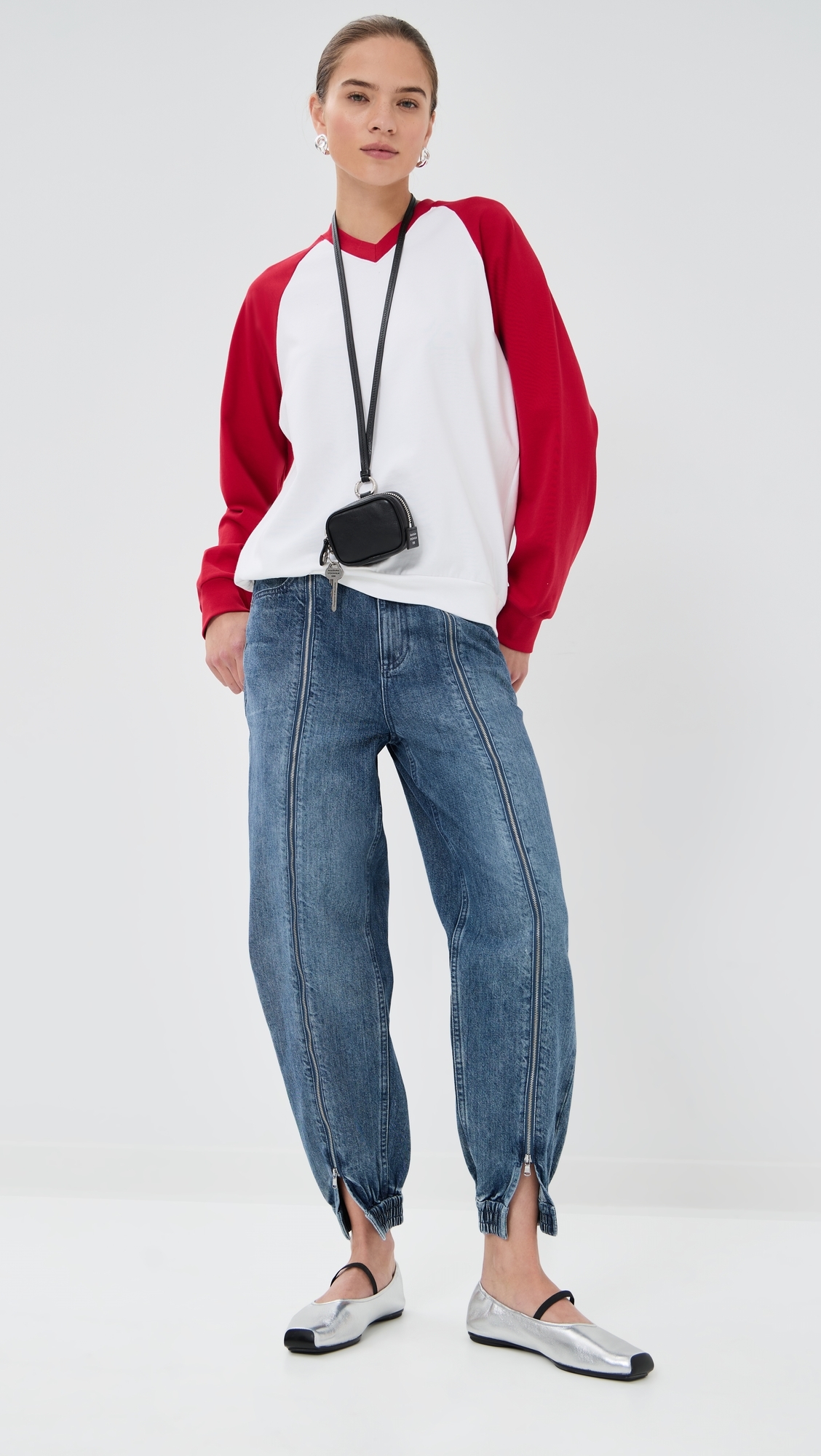 Zippered Denim Joggers Classic Blue
