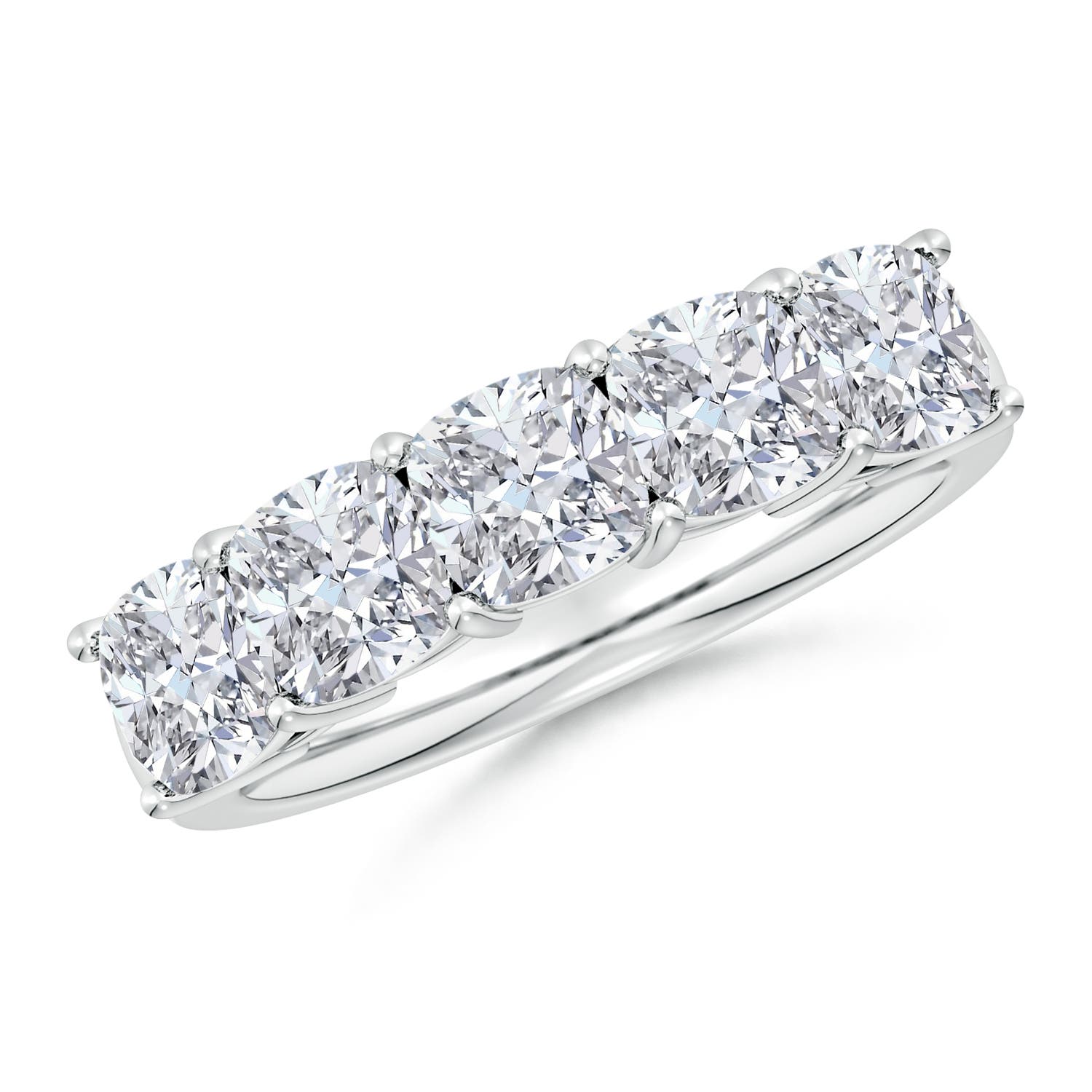 Angara 3.45 Carats Prong-Set Cushion Diamond Five Stone Wedding Ring in 14K White Gold