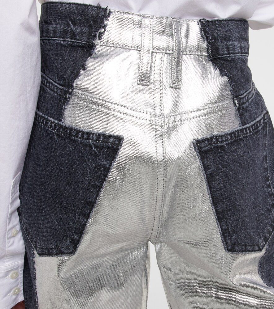 Pieced mid-rise straight jeans