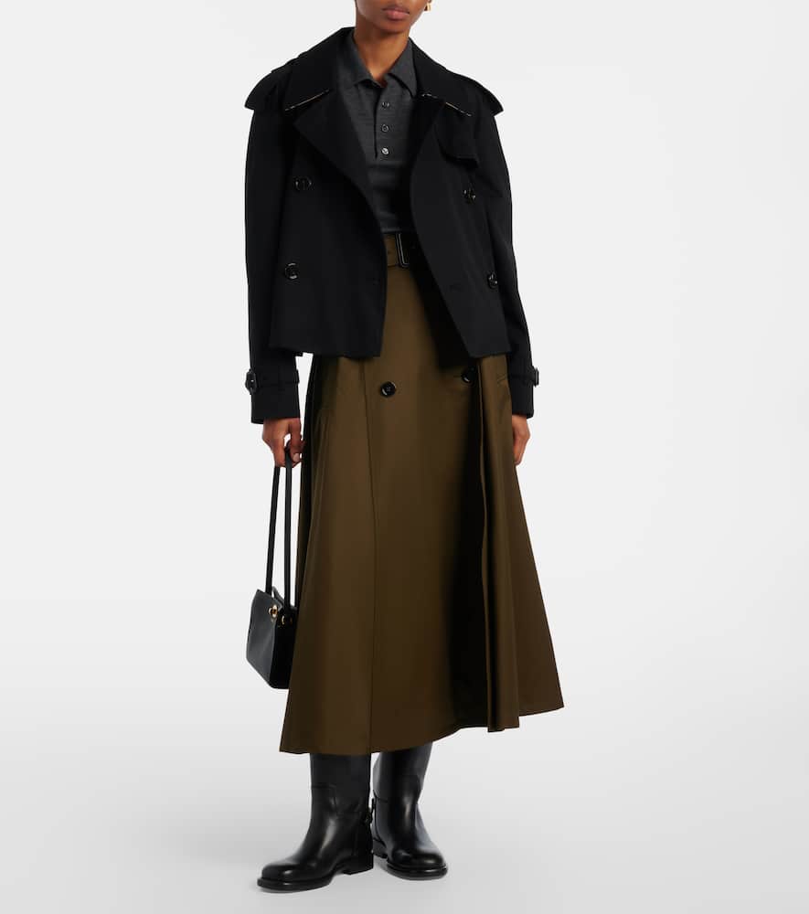 Cotton gabardine midi skirt