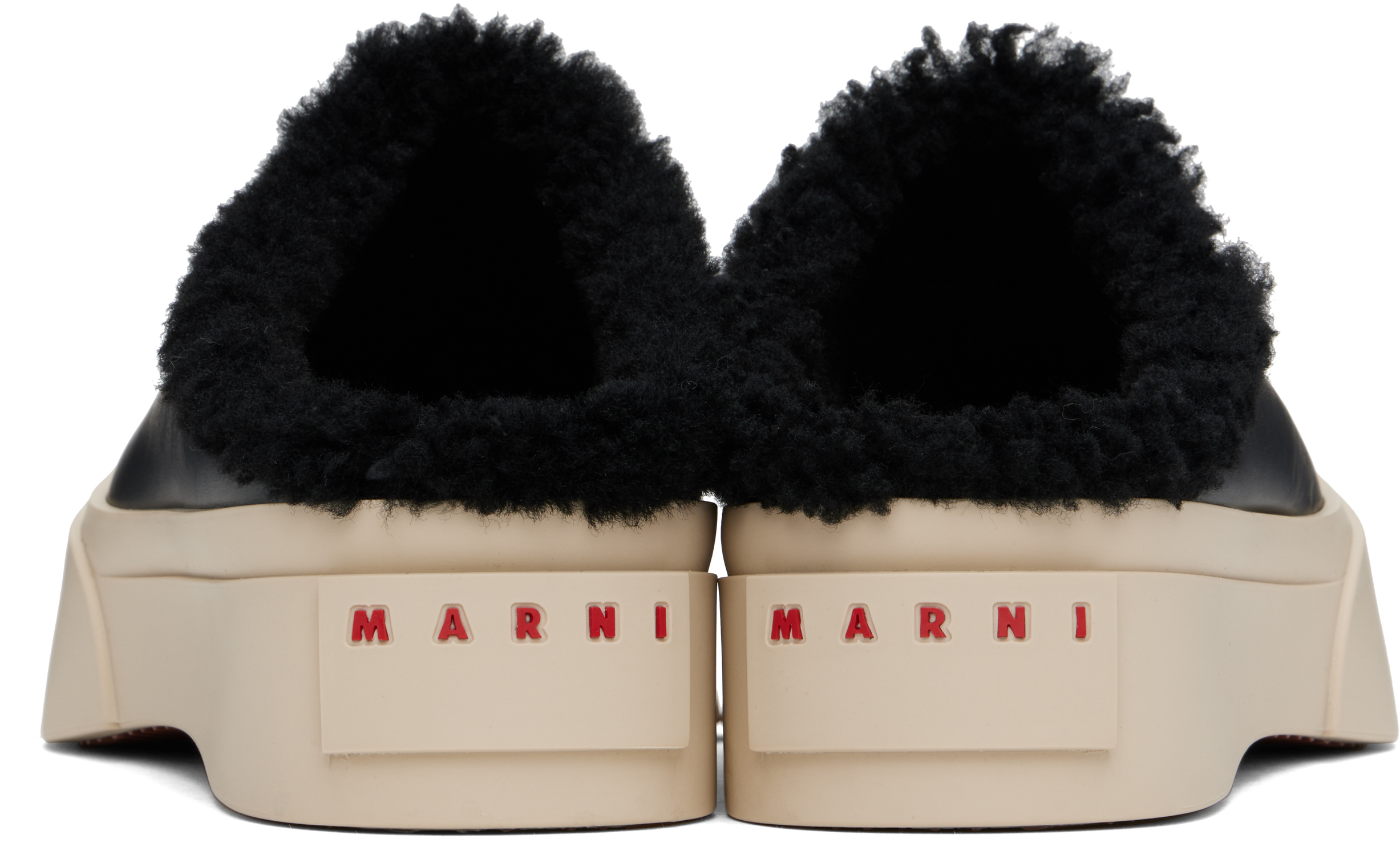 Marni Black Leather & Shearling Sabot Slippers