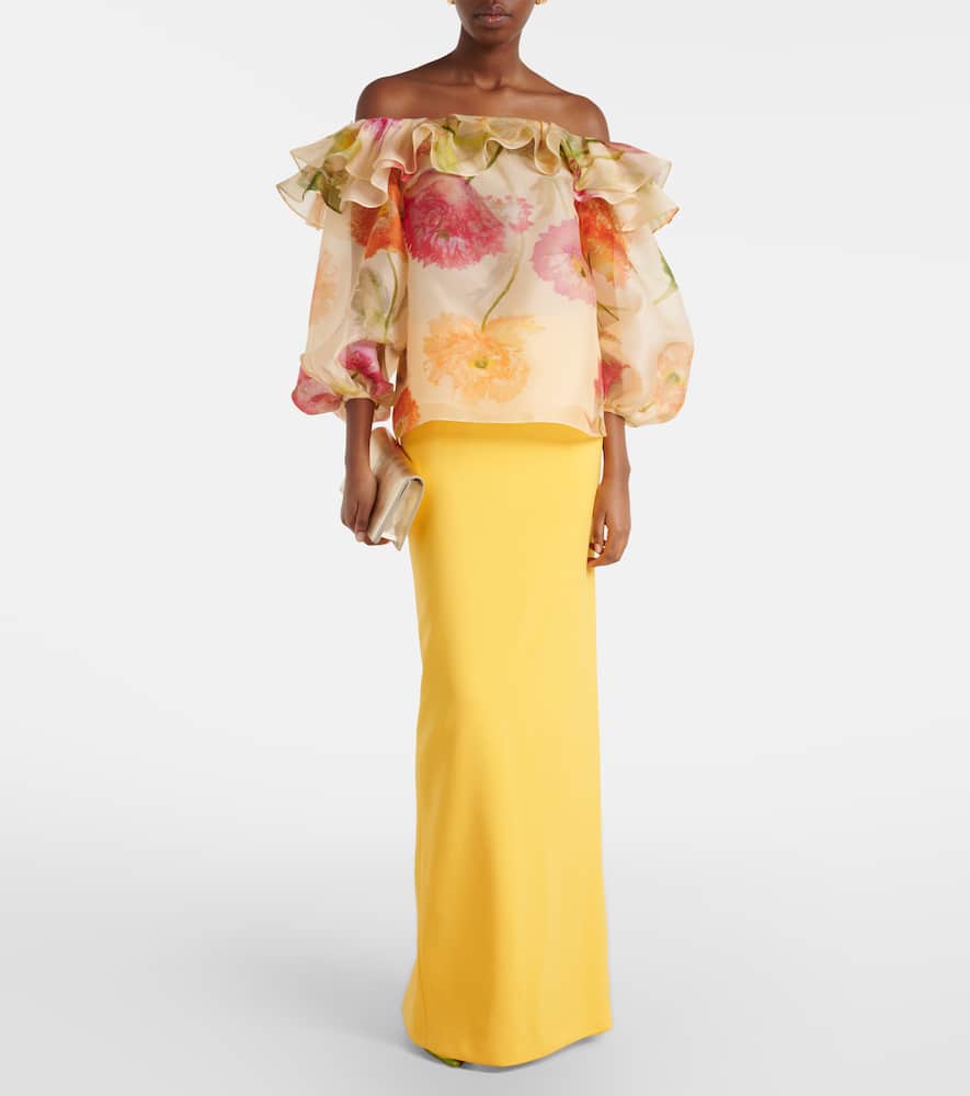 Floral off-shoulder silk organza top