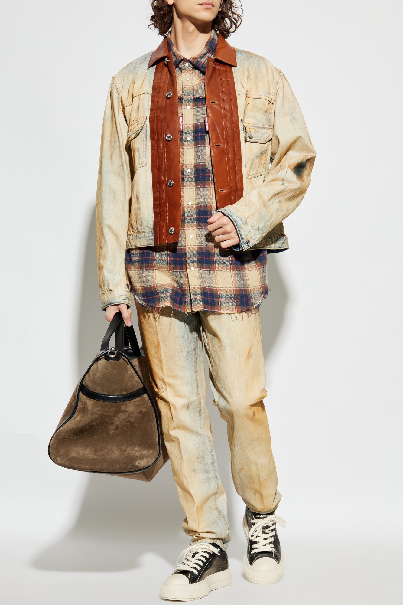 Cotton Checked Shirt, Men's, Beige