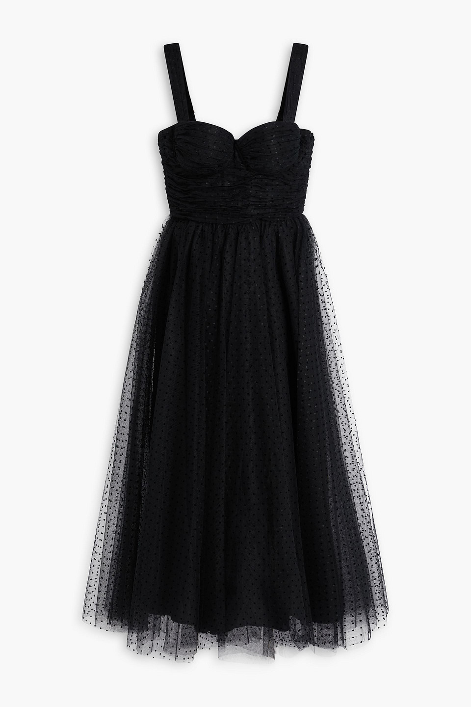 Polka-dot flocked tulle midi dress - Black - 00