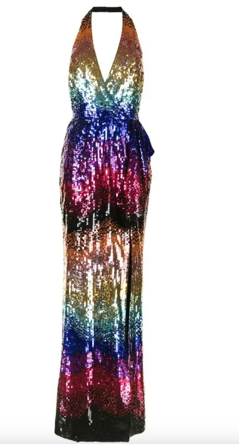 Gradient-Sequin Halterneck Gown