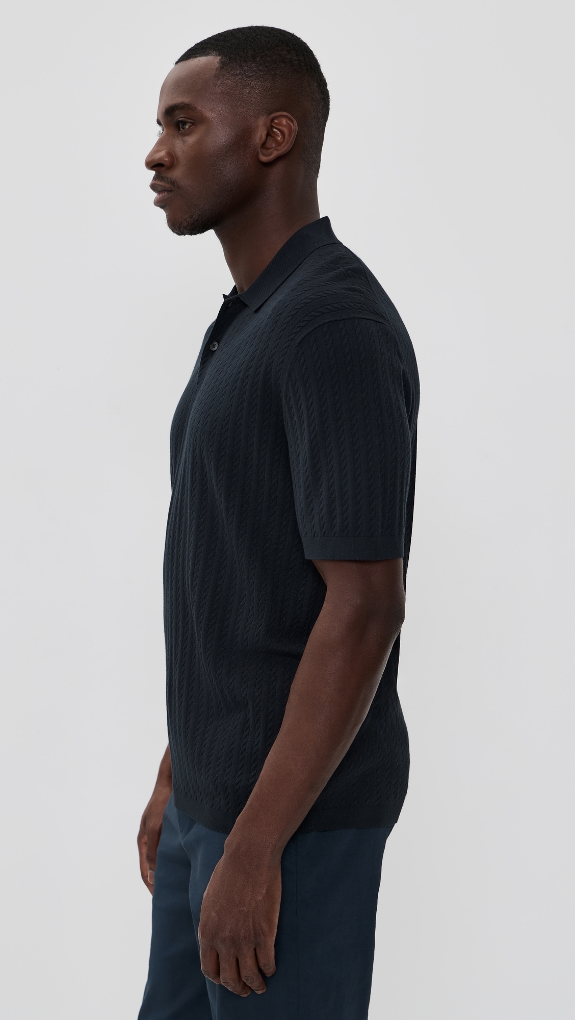 Short Sleeve Polo In Fine Bilen Dark Eclipse