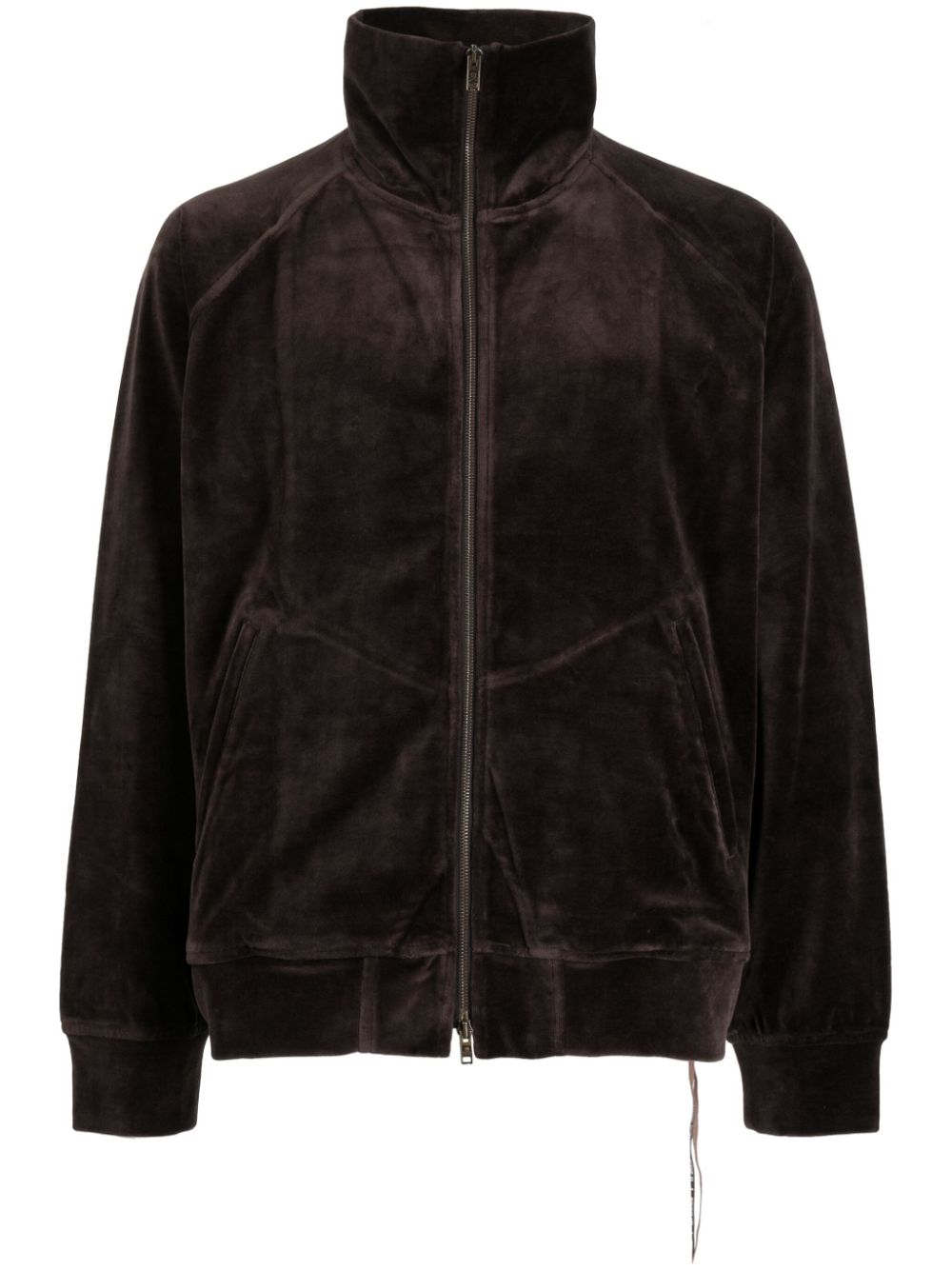 Skull-embroidered zip-up jacket - Brown
