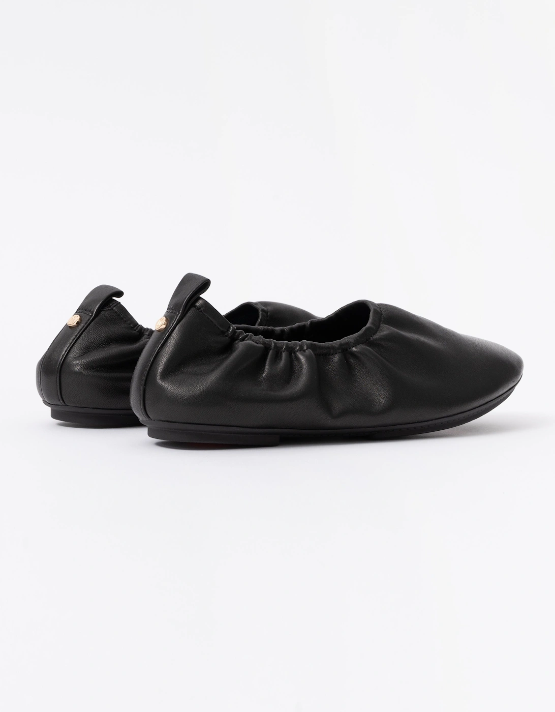 Women's FitFlop Delicato Poise Womens Leather Ballerina Shoes - All Black