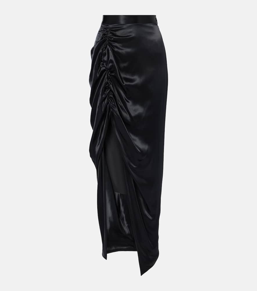 Gathered satin midi skirt