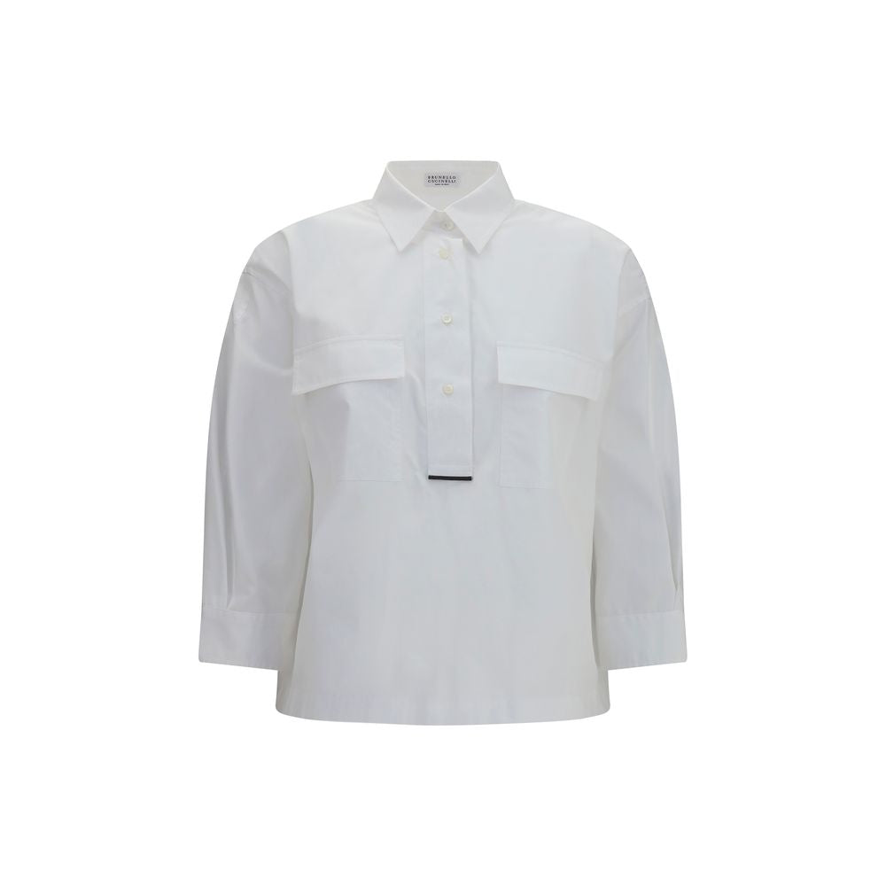 Monili-Embellished Cotton Shirt — White