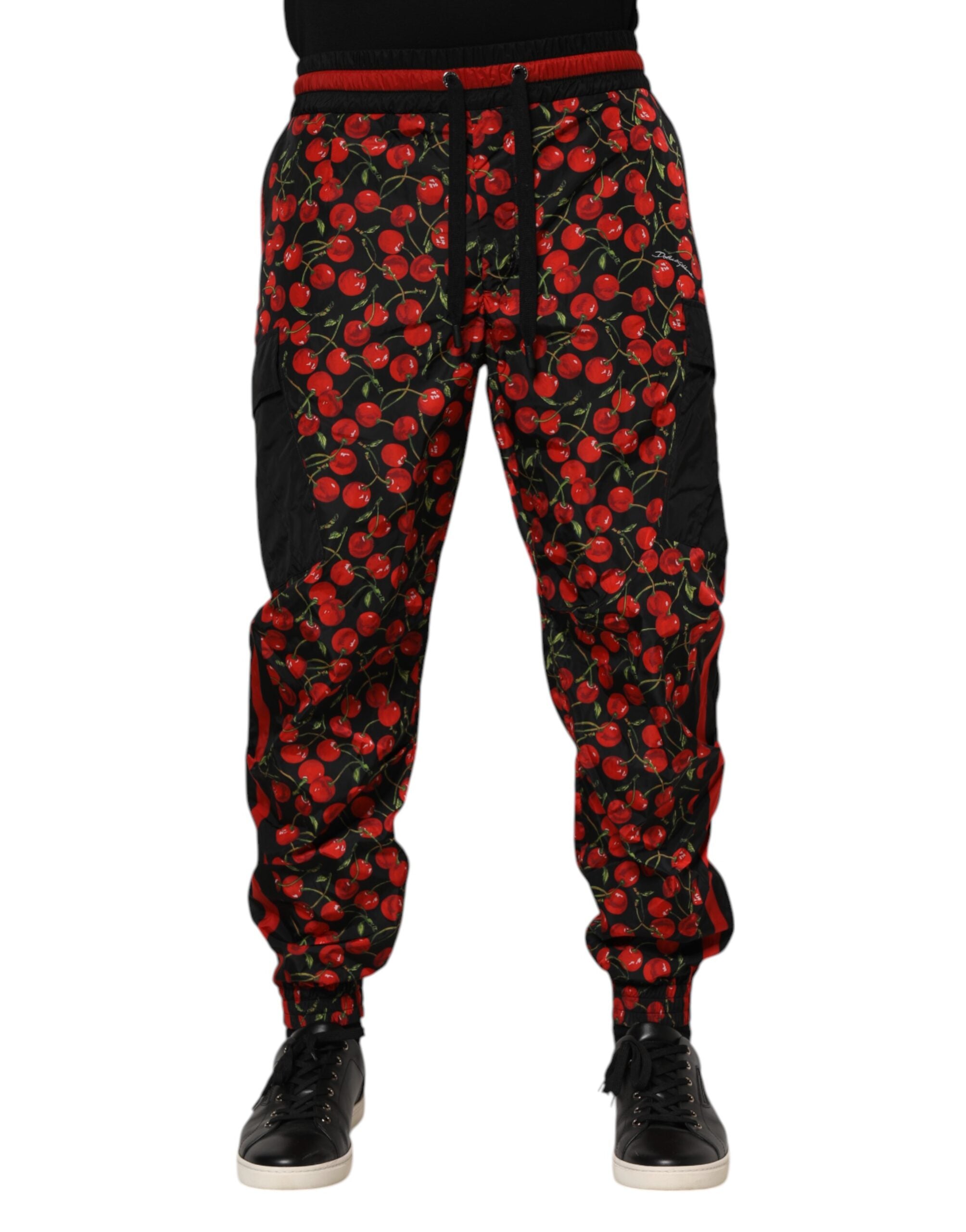 Cherry-Print Nylon Joggers — Black