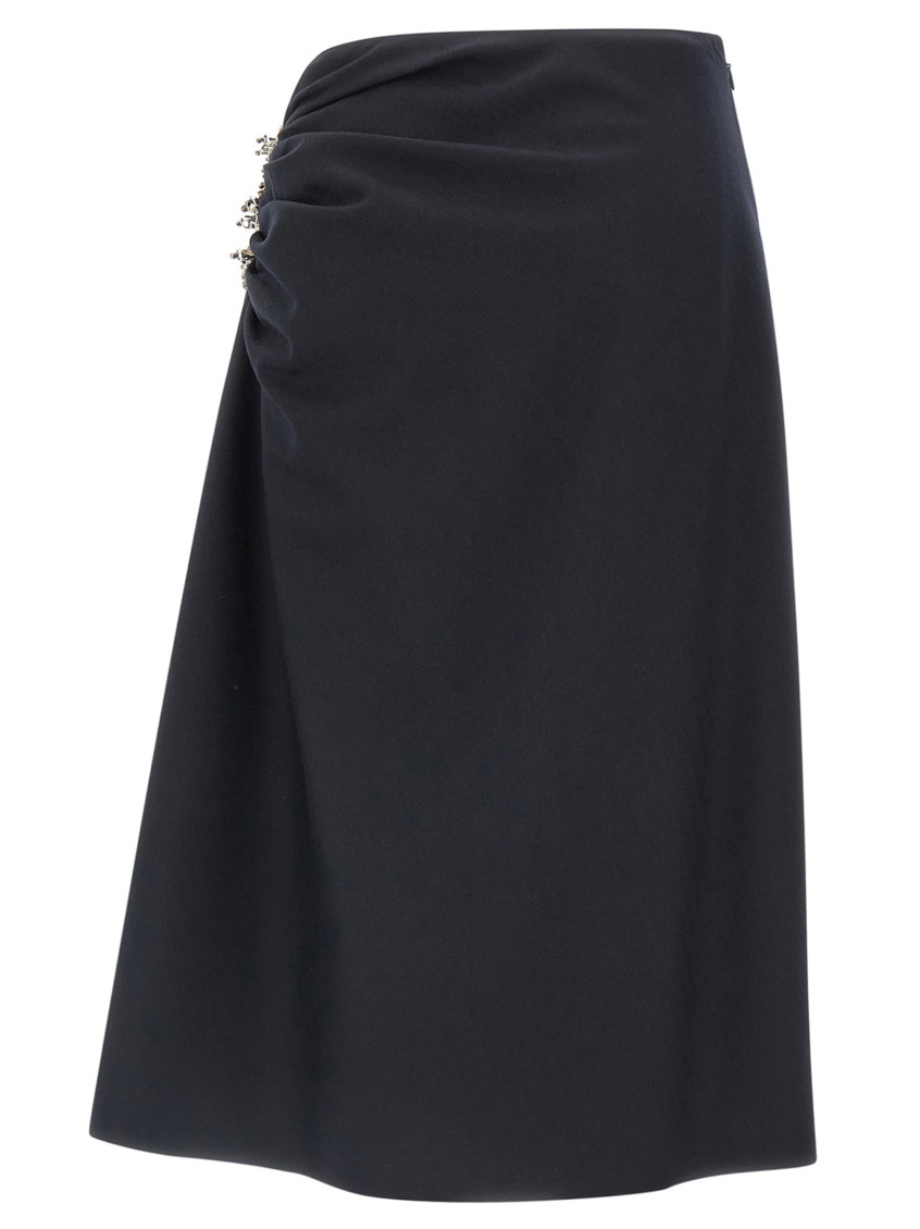 Navy Blue Draped Skirt With Brooch Skirts Blue