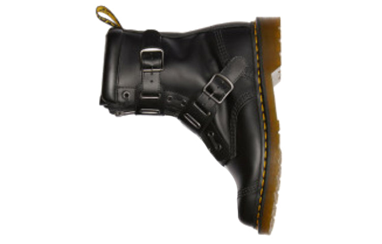 Quynn Smooth Leather Buckle Lace Up Boots 'Black'